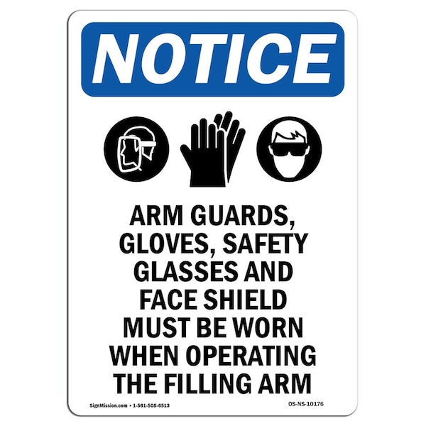 OSHA Sign, Arm Guards Gloves With Symbol, 5in X 3.5in Decal, 10PK, 3.5" W, 5" H, Portrait, PK10
